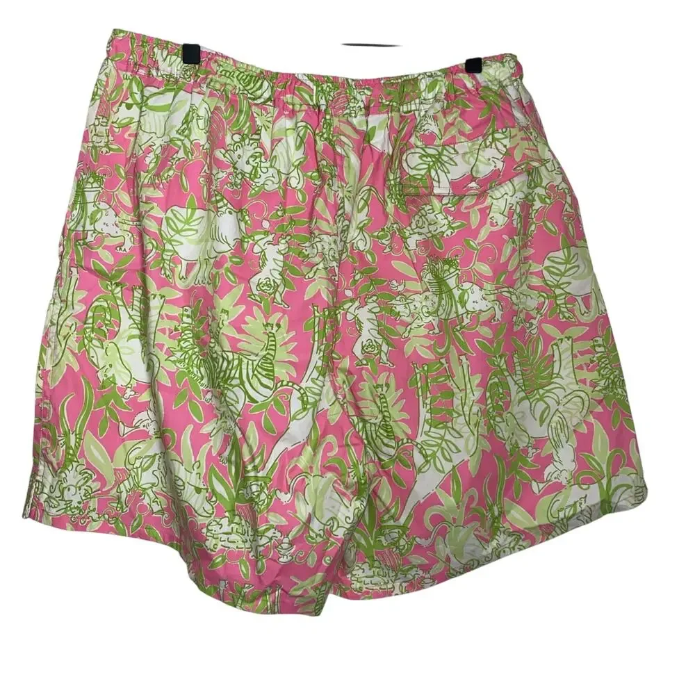 Lilly Pulitzer Swimsuit Shorts Mens XL Swim Trunks Drawstring Pink Animals